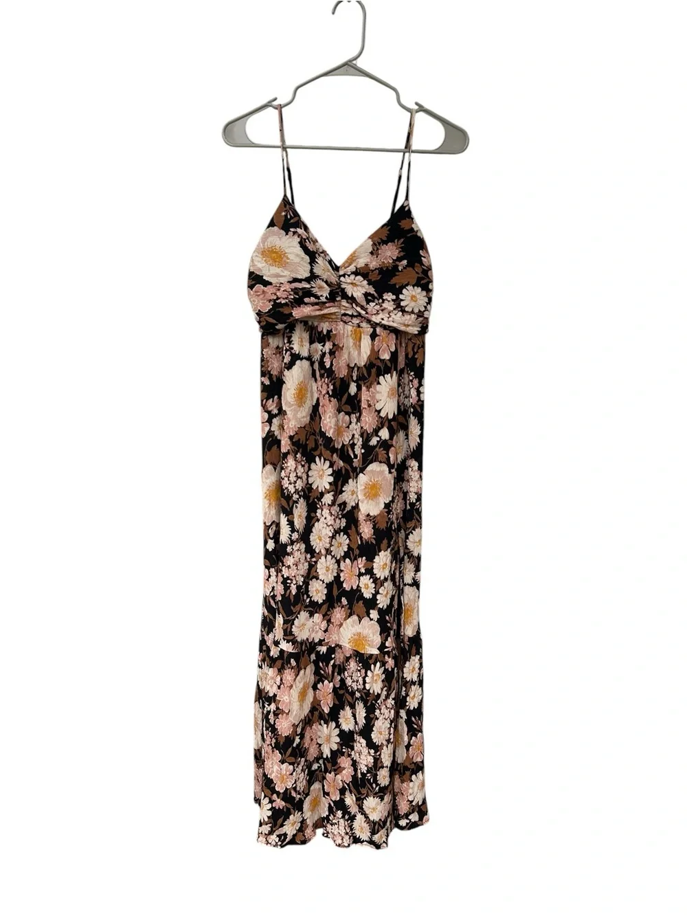 Abercrombie & Fitch Crinkle Textured Ruched Black Floral Maxi Dress - Size LT